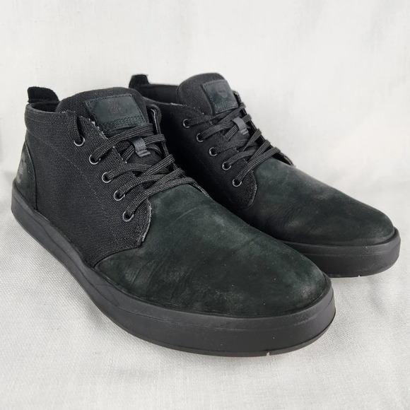 Timberland Suede Canvas Black Ankle Boots - Picture 1 of 10